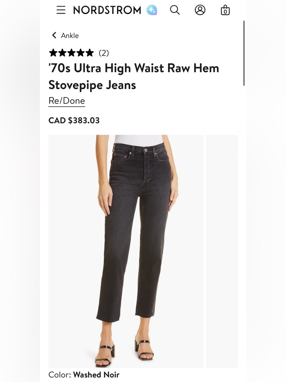 Brand new with tagsRe/Done Black High-Rise Raw Hem Stovepipe Jeans size 23 - Picture 1 of 6